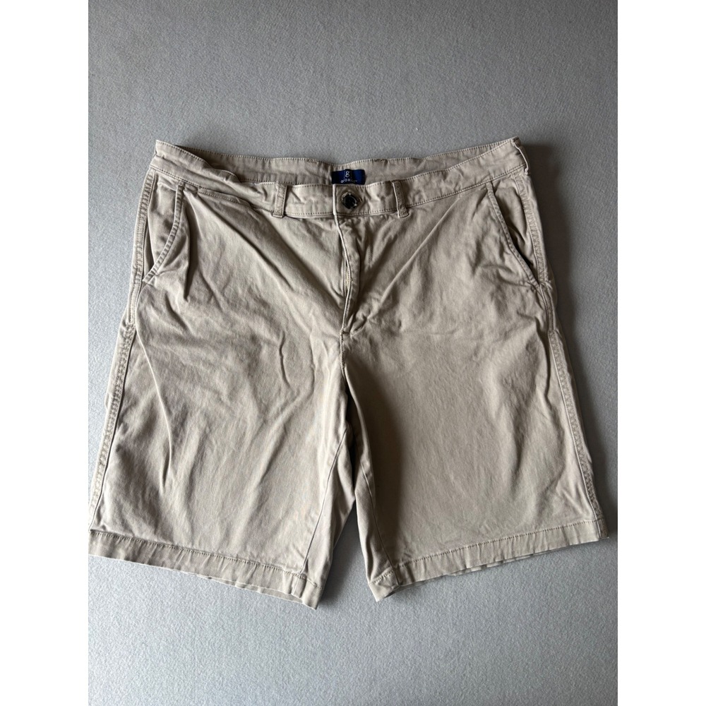 George Chino Shorts 36 Beige Flat Front Cotton Blend Stretch Casual Mens